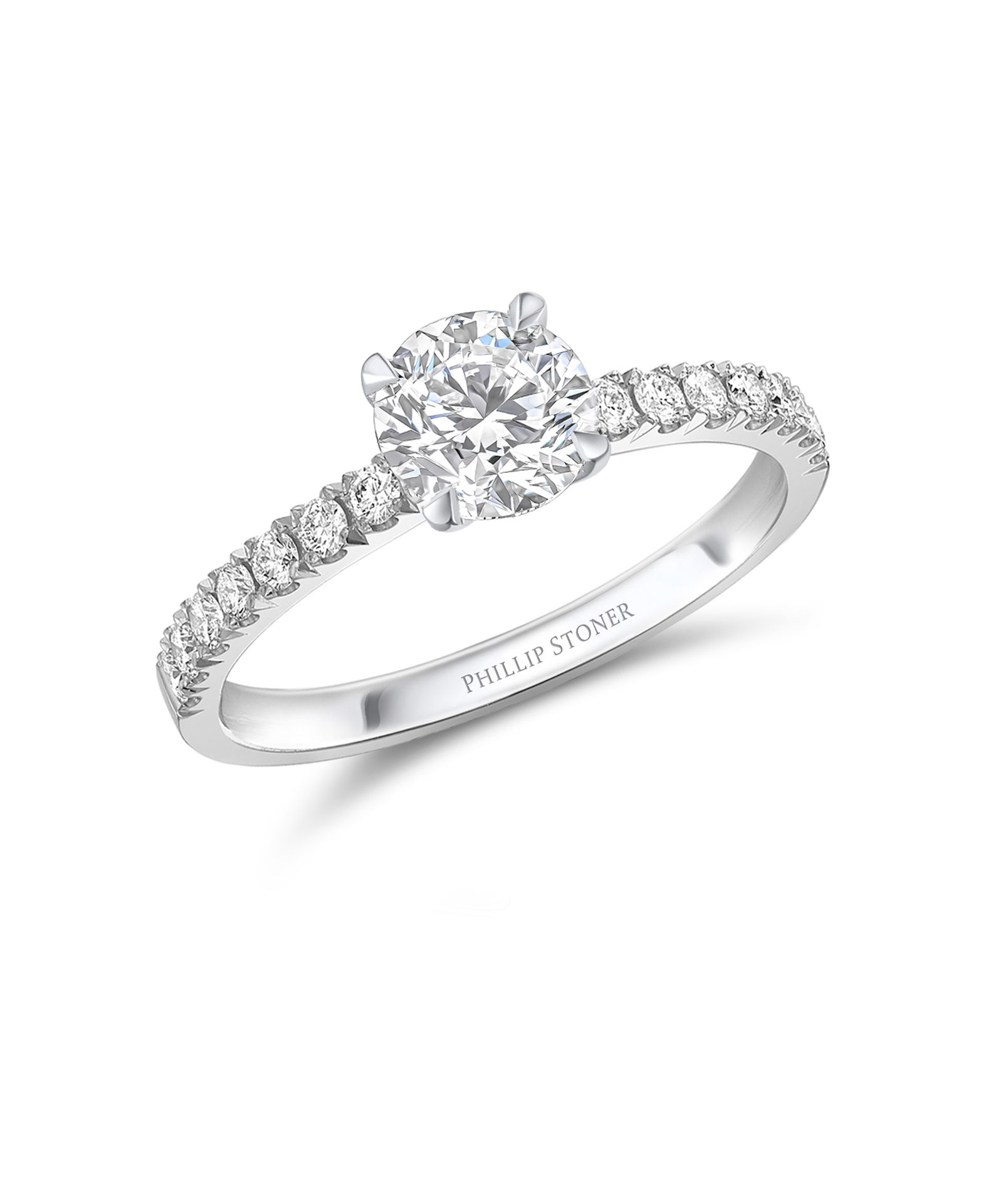 Platinum 1ct Round Brilliant Cut Engagement Ring with Diamond Shoulders