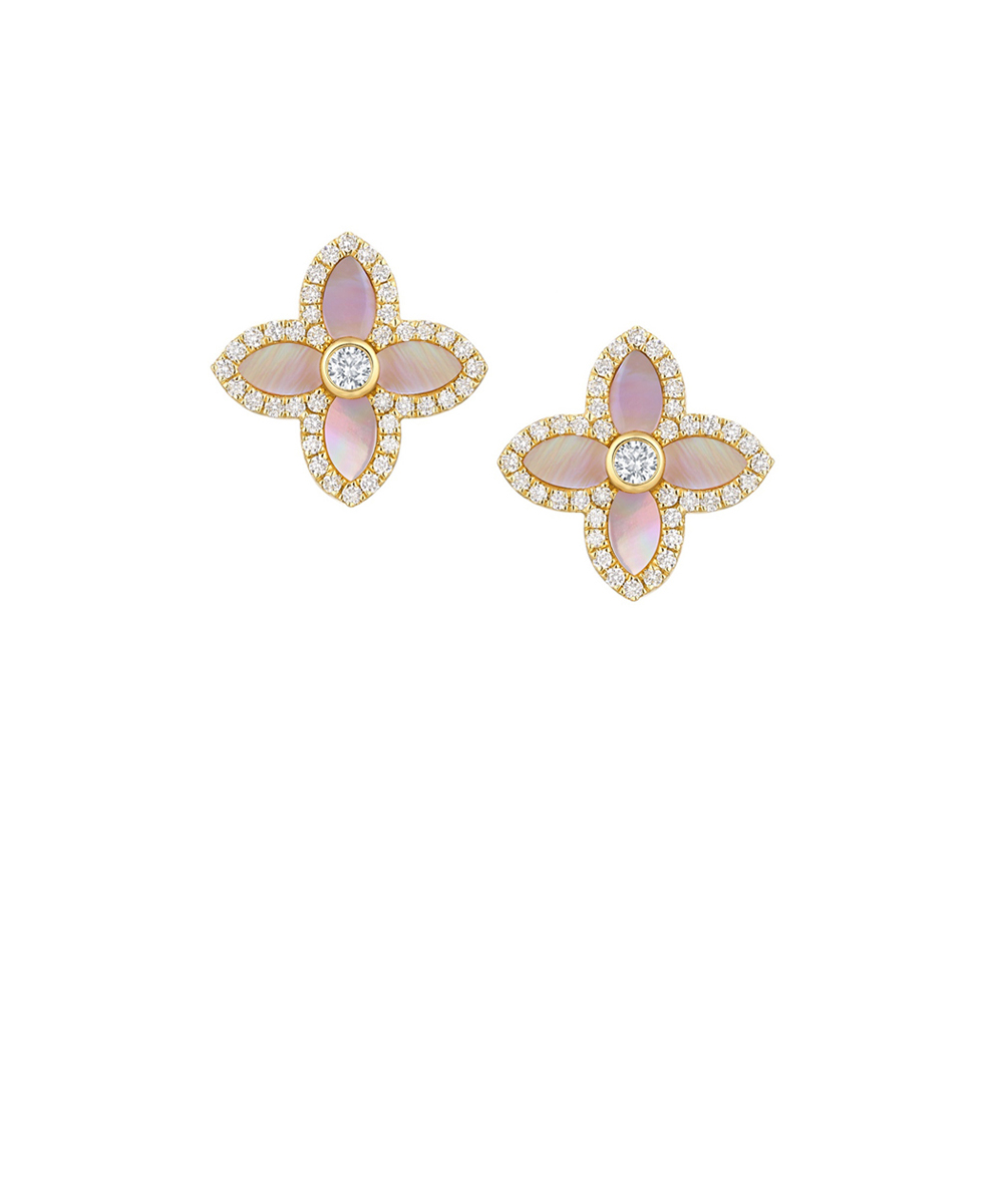 18ct Yellow Gold Mother of Pearl & Diamond Earrings - Phillip Stoner The Jeweller