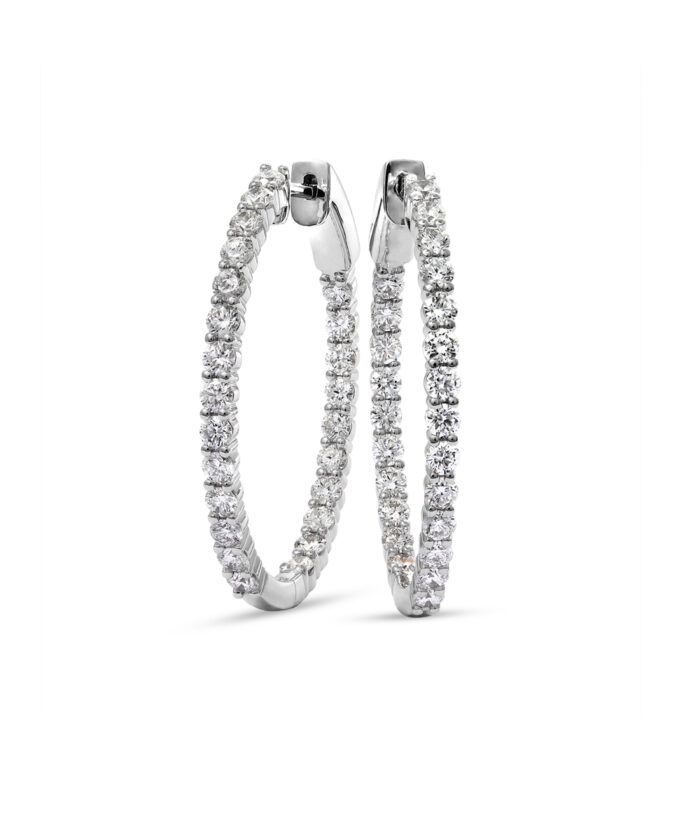 2ct White Gold Oval Diamond Set Hoops - Phillip Stoner The Jeweller