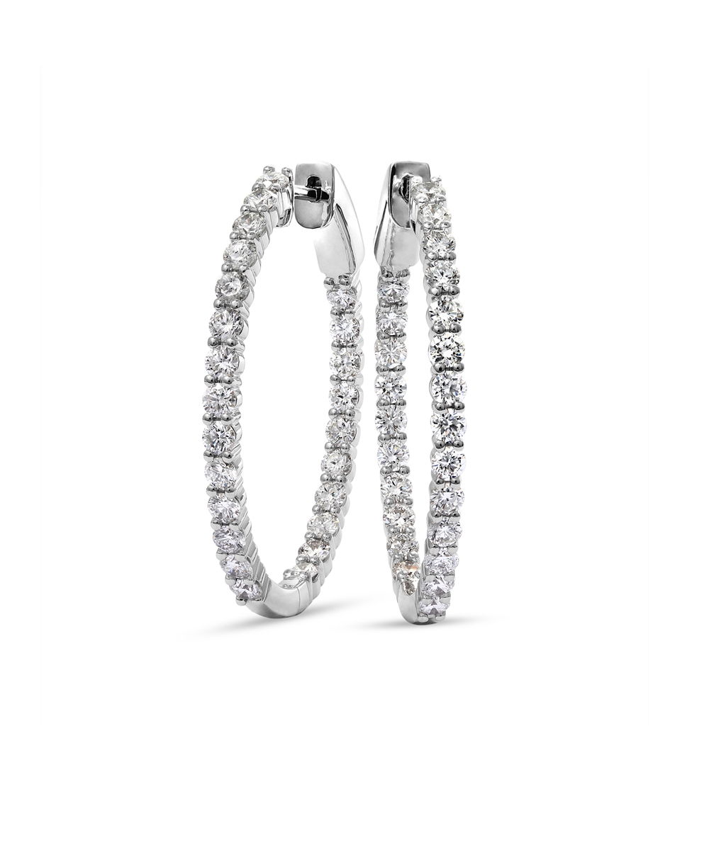 2ct White Gold Oval Diamond Set Hoops - Phillip Stoner The Jeweller