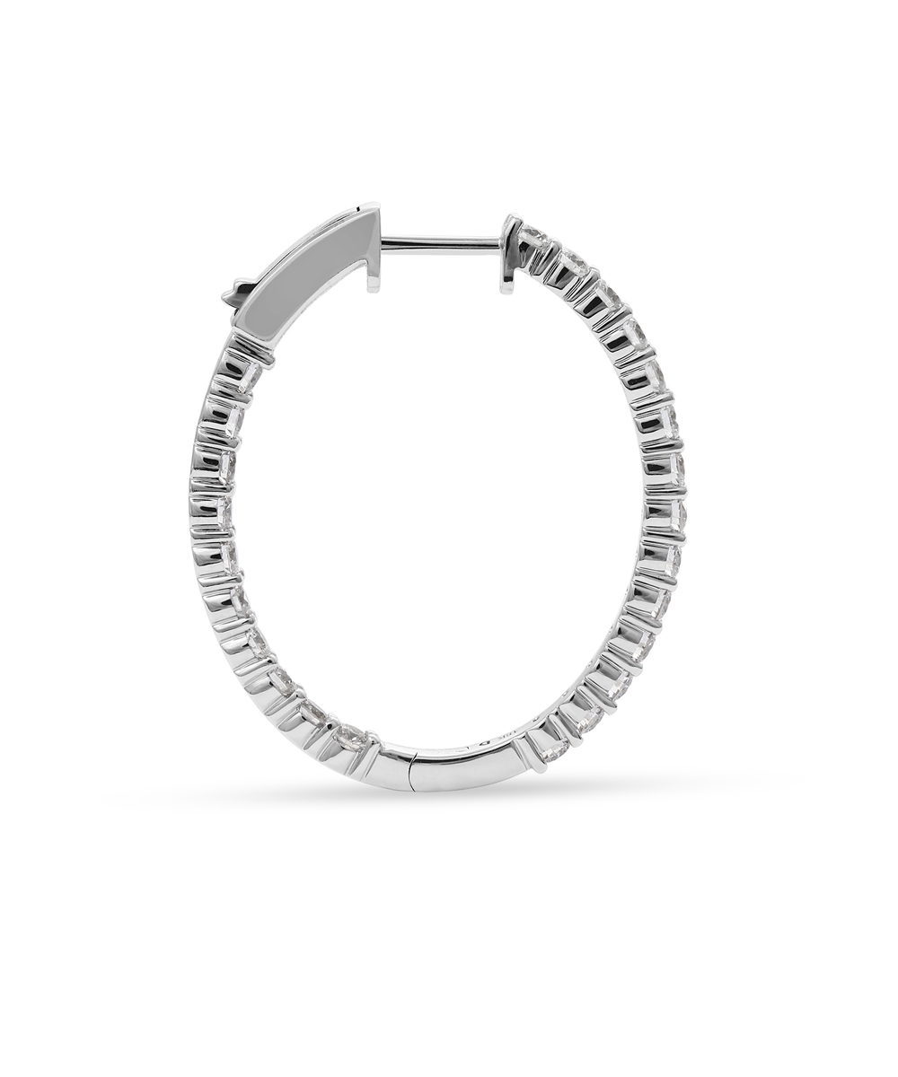 2ct White Gold Oval Diamond Set Hoops Side View - Phillip Stoner The Jeweller