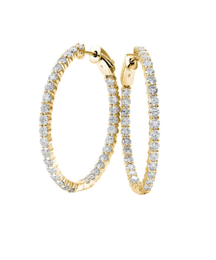 3.00ct 18ct Yellow Gold Claw Set Diamond Hoop Earrings