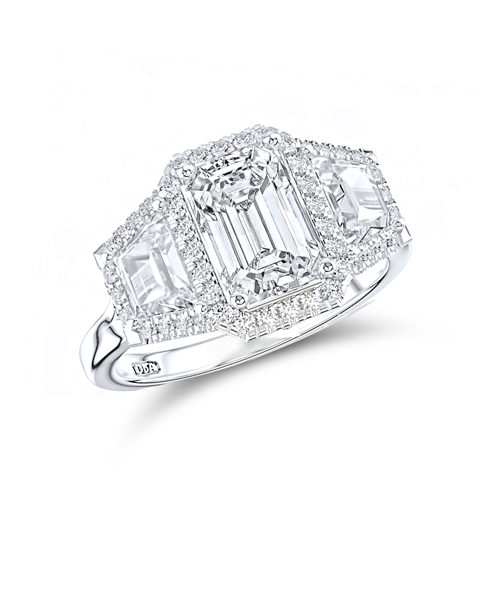 1.00ct Emerald Cut Diamond Trilogy Halo Ring