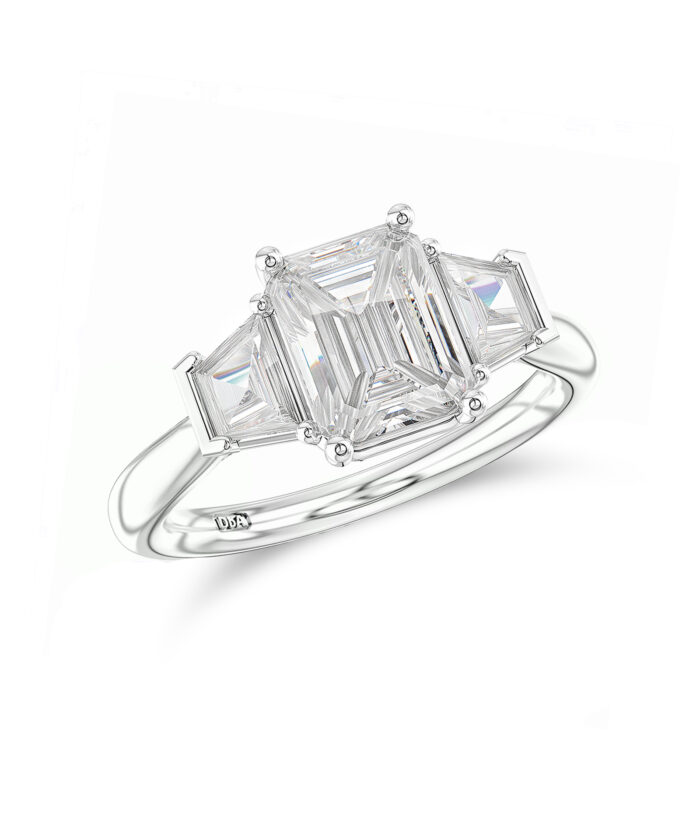 1.70ct Emerald Cut Diamond Trilogy Ring