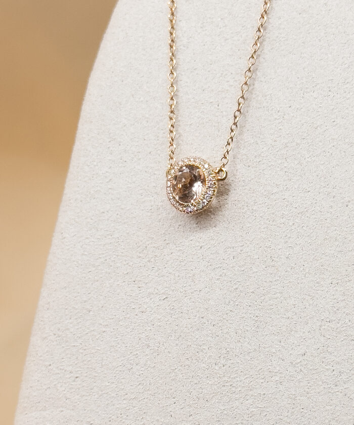 18ct Rose Gold Morganite & Diamond Halo Pendant