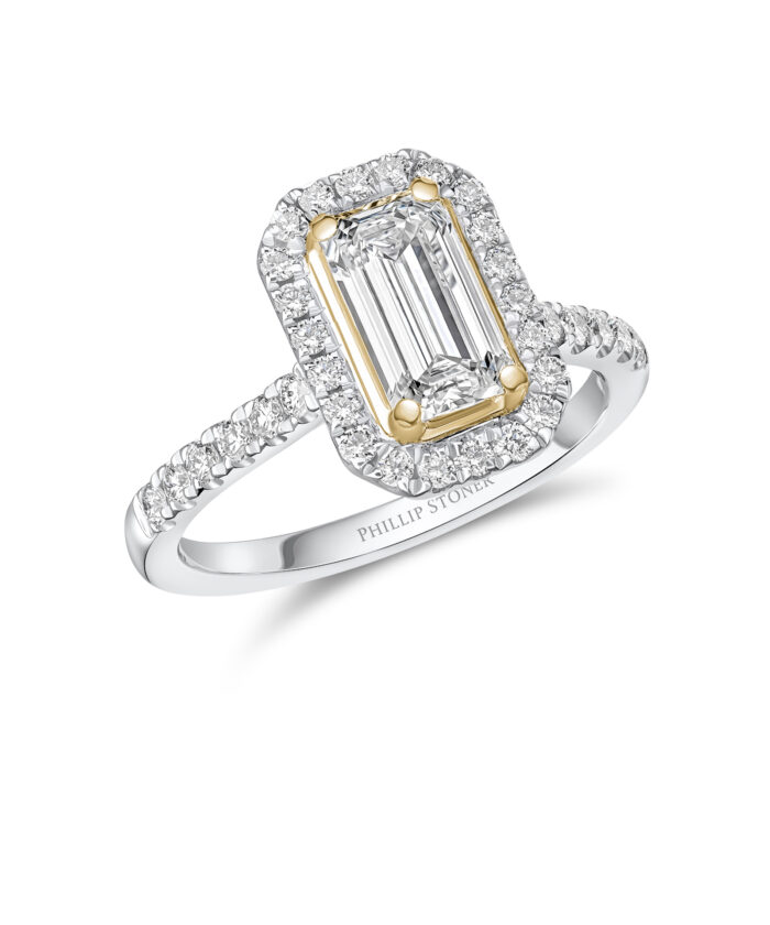 2ct Emerald Cut Diamond Blush Engagement Ring in Platinum & 18ct Yellow Gold