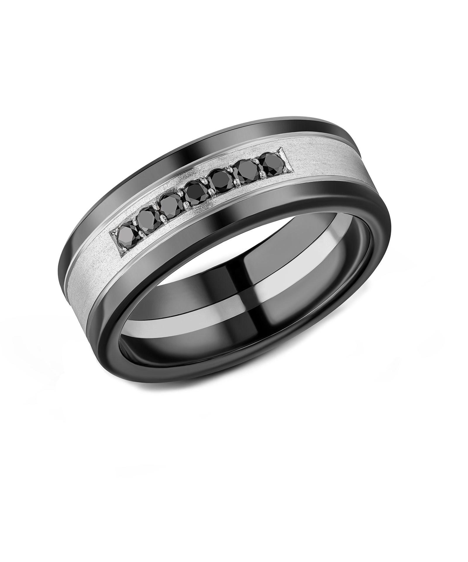 8mm Black Diamond Set Zirconium & Platinum Wedding Band