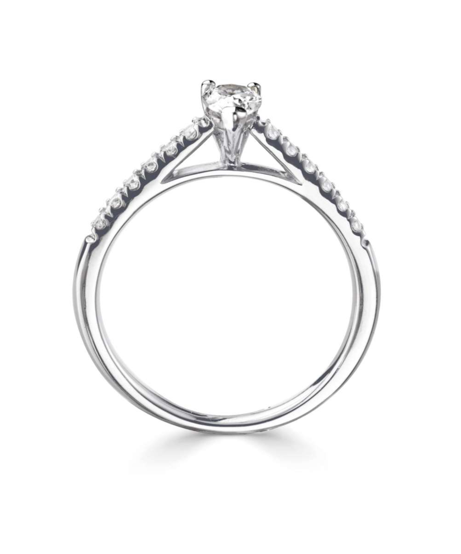 Platinum 0.70ct Pear Cut Diamond Solitaire Ring with Scallop Set Diamond Shoulders - Side