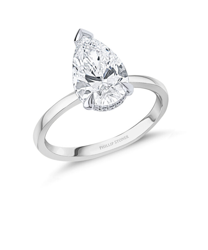 Platinum 2ct Pear Cut Lab Grown Diamond Crown Ring with Slim Shoulders - Phillip Stoner The Jeweller