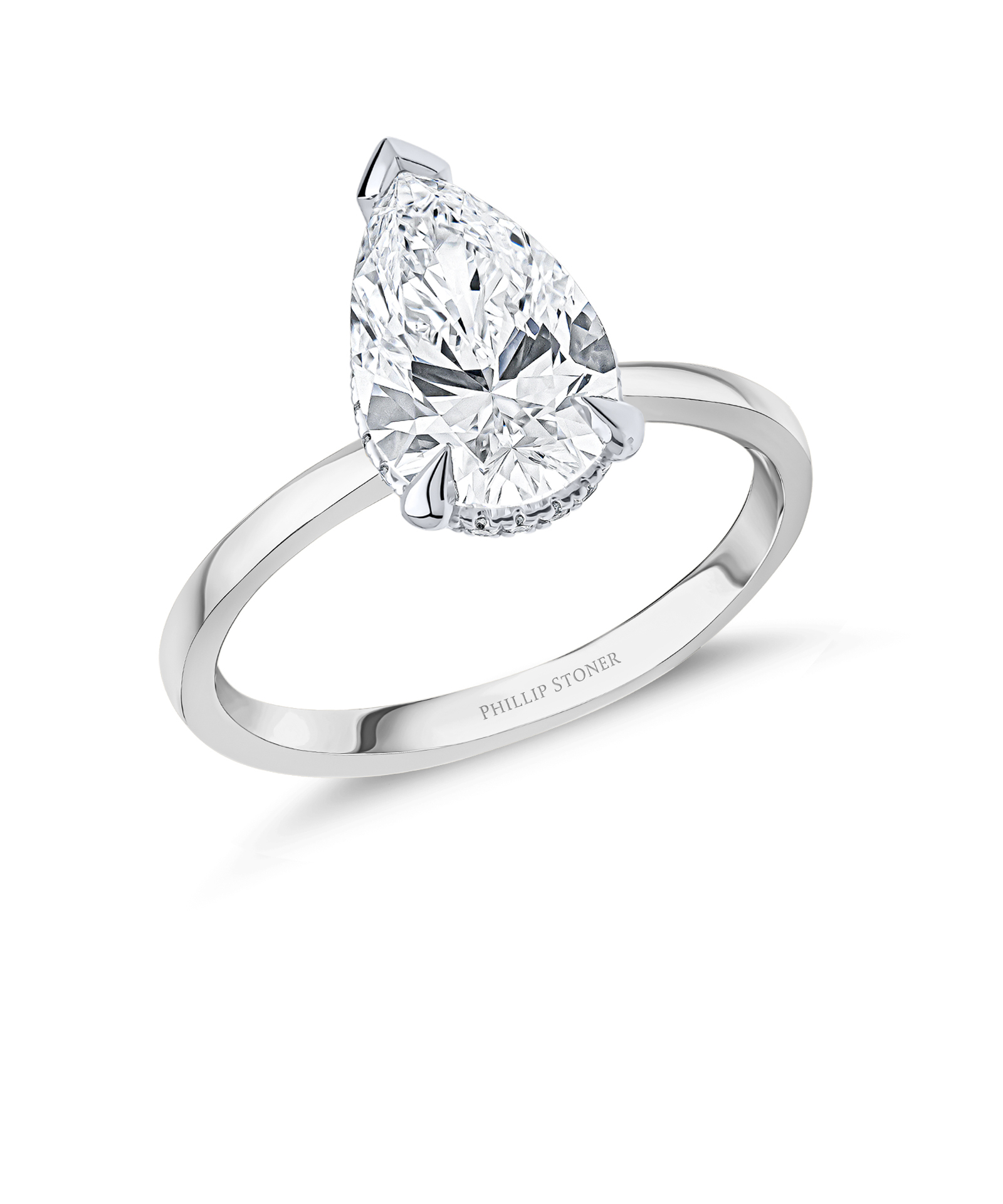 Platinum 2ct Pear Cut Lab Grown Diamond Crown Ring with Slim Shoulders - Phillip Stoner The Jeweller