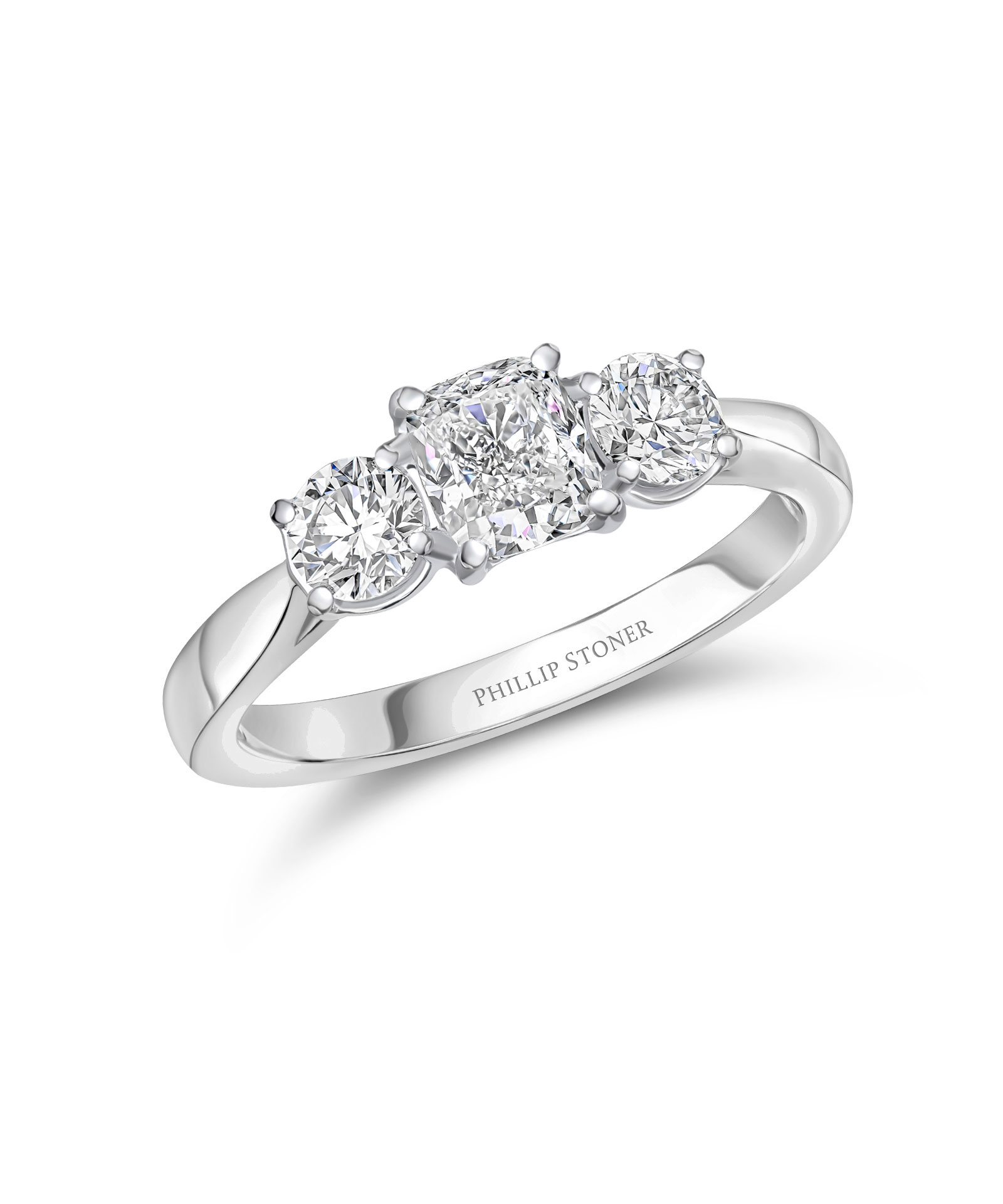 0.50ct Cushion & Round Cut Three Stone Diamond Engagement Ring - Phillip Stoner The Jeweller