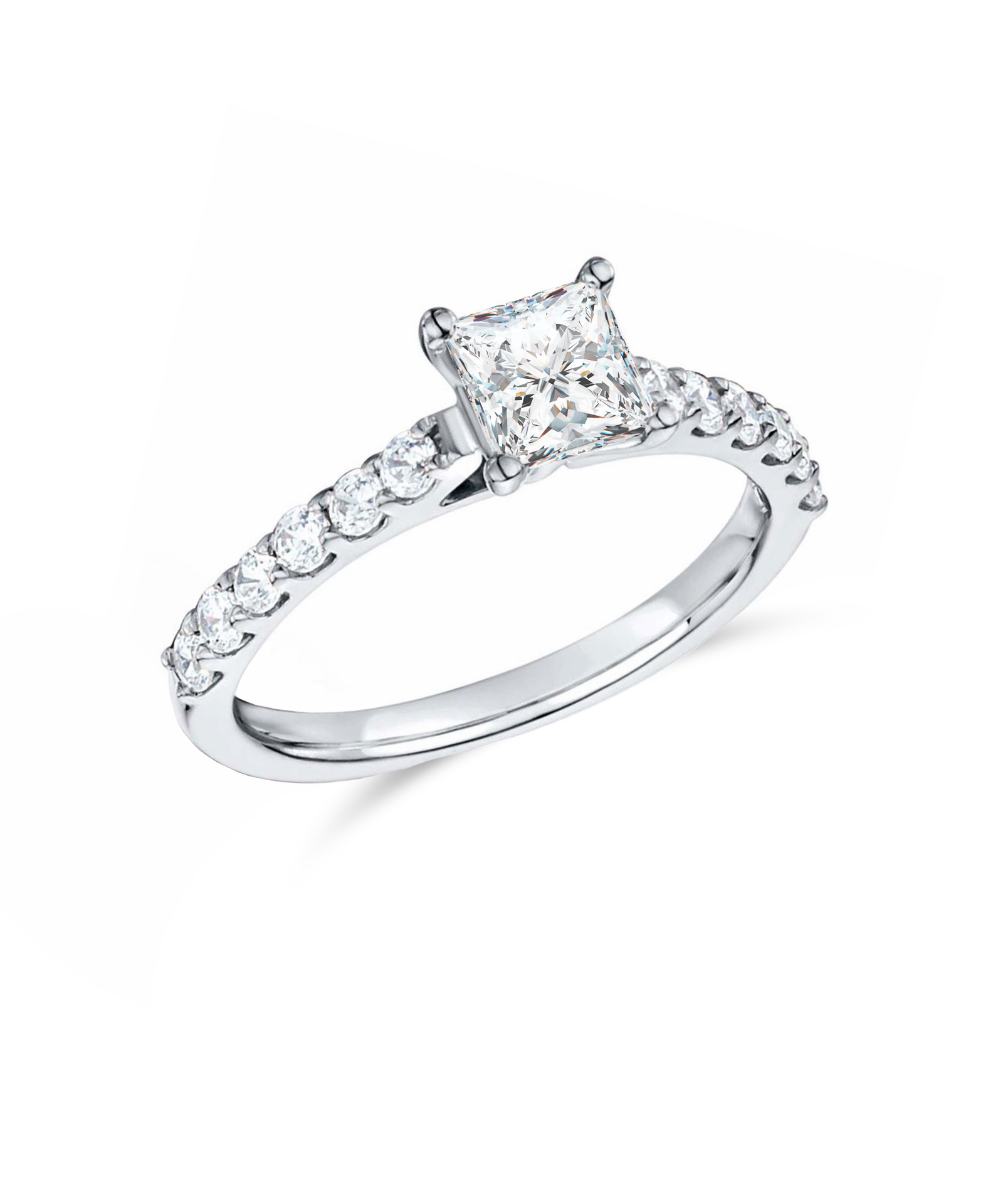 0.50ct Princess Cut Solitaire Diamond Engagement Ring with Scallop Set Shoulders