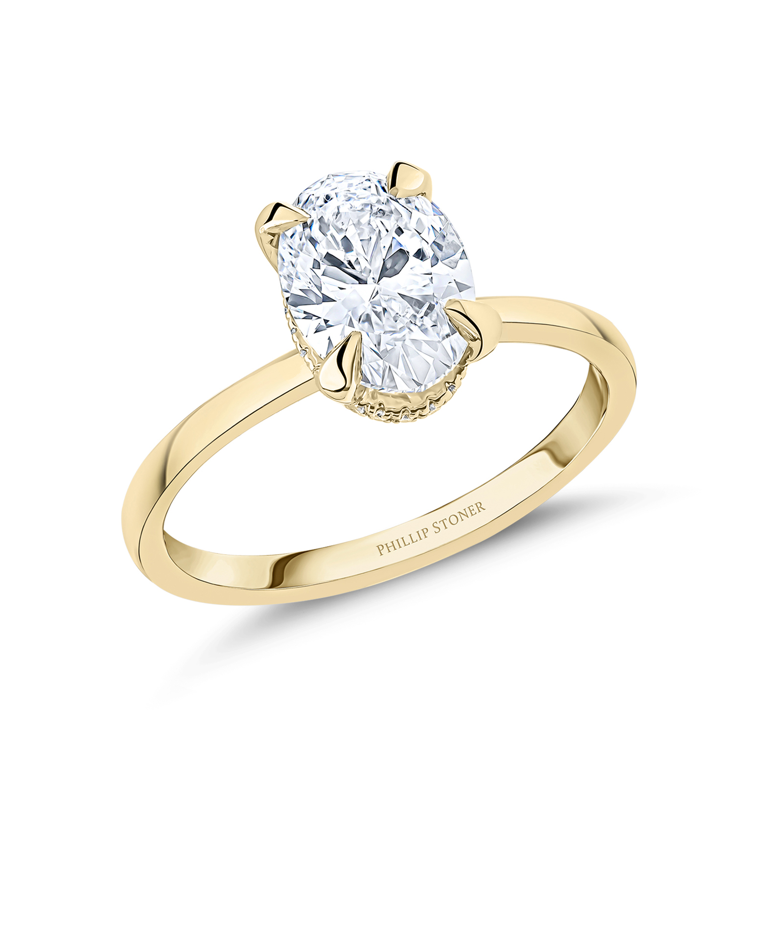 18ct Yellow Gold 2ct Oval Cut Lab Grown Diamond Crown Ring with Slim Shoulders - Phillip Stoner The Jeweller