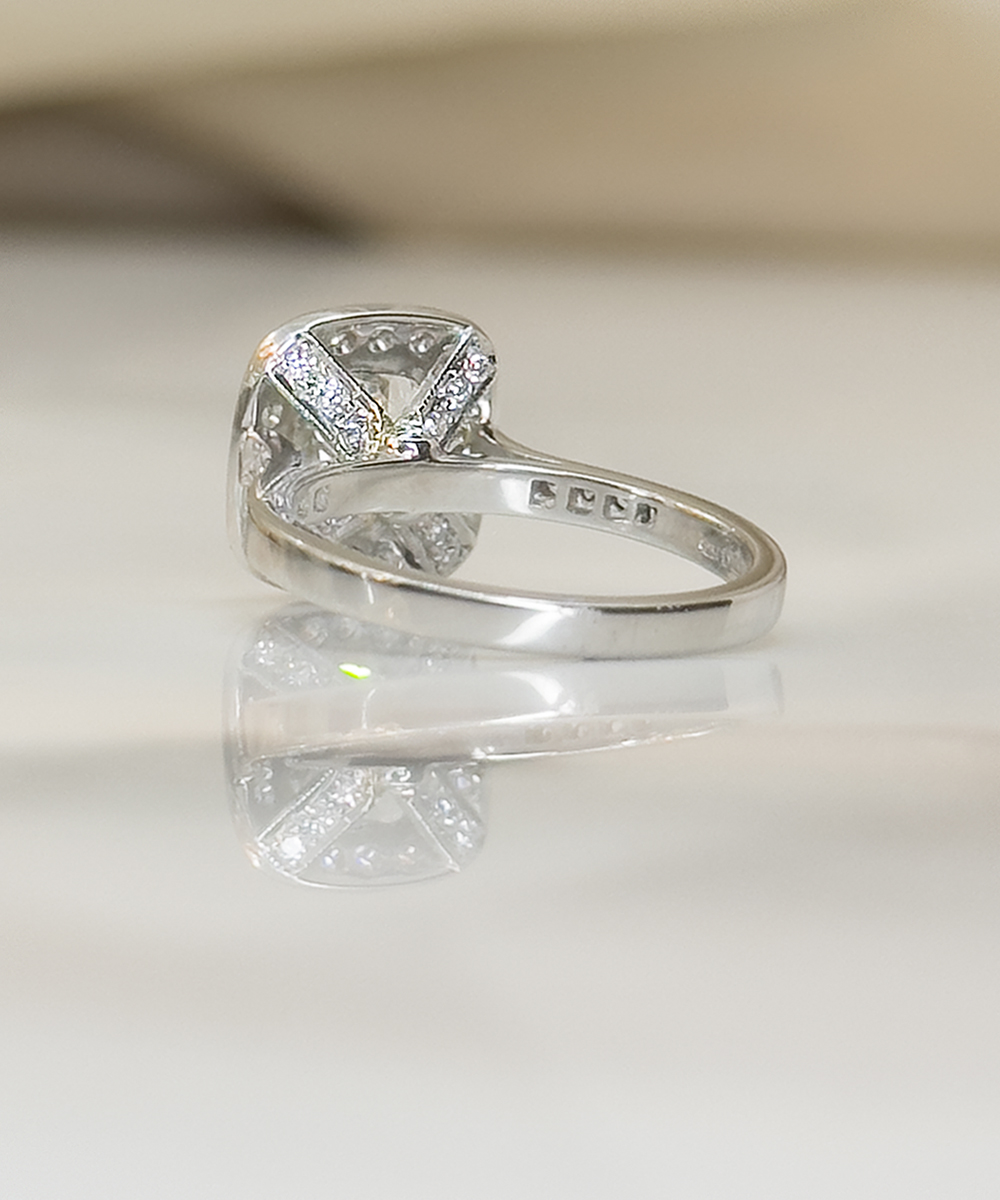 Cushion Cut Diamond Halo Ring - Detail