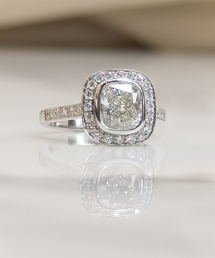 Platinum Cushion Cut Diamond Halo Ring